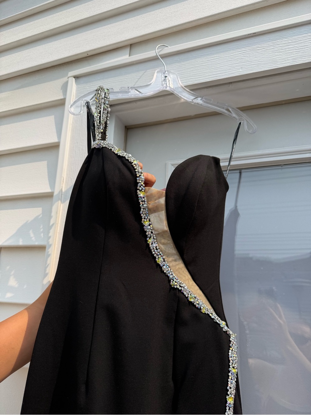 Sherri Hill Black One-Shoulder Evening Gown with Sequin Accent - Picture 2 of 7